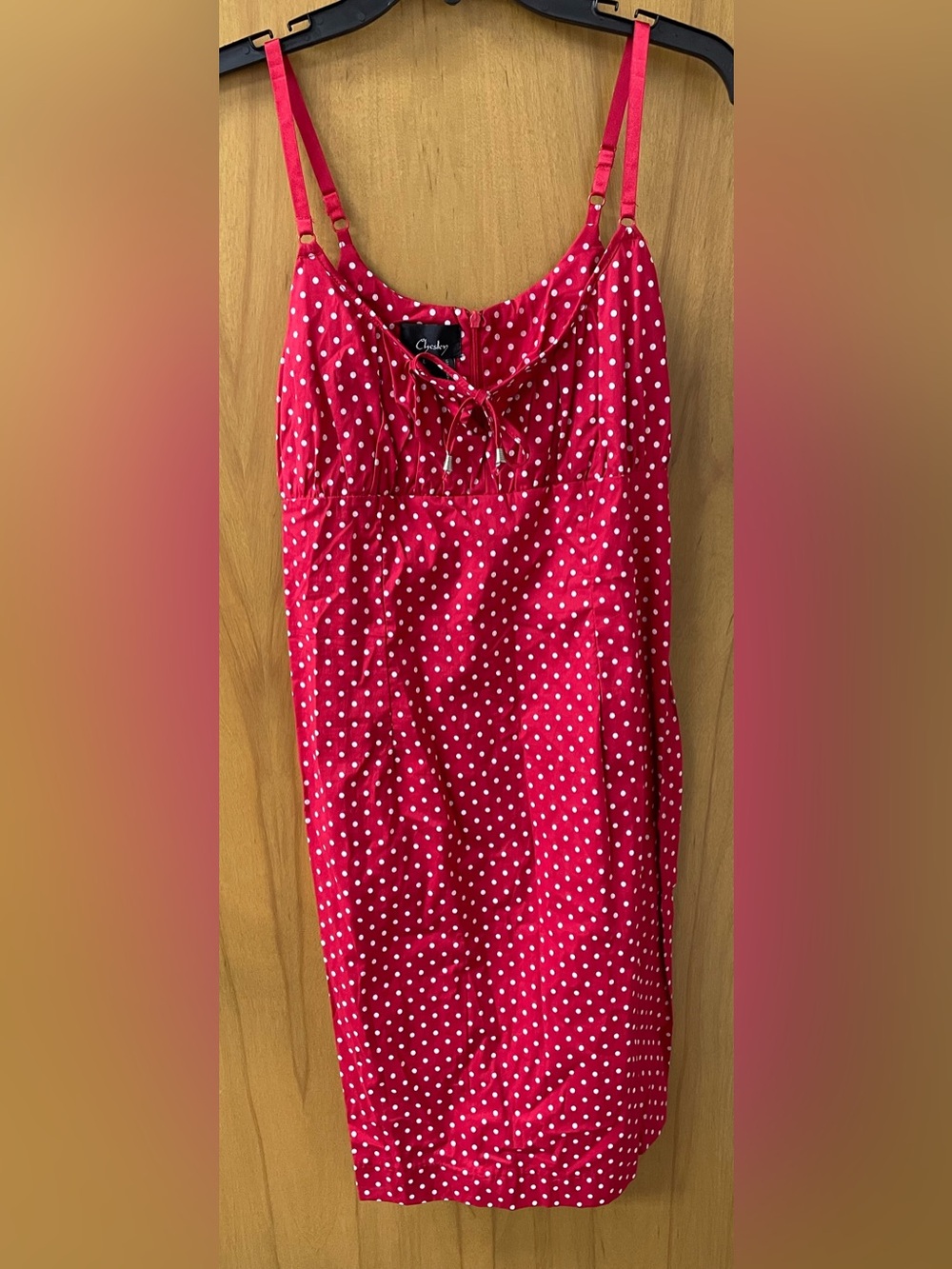 Chelsey Red & White Polka Dot Dress Stretch Cotton Blend Womens L Tie Front